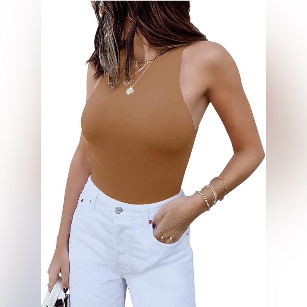 REORIA Butsmooth® Women’s Basic Sleeveless Racer Back Halter Neck Bodysuit Tank